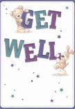 Radiating optimism and gentle cheer, this get well card brings together two charming companions-a fluffy bear and an eager puppy-who playfully balance bold, oversized letters to spell out 'Get Well'. The characters burst with warmth, their round, expressive faces promising comfort as tenderly as a hand-delivered bouquet from a local Parsons Green florist. Text in vivid indigo and teal stands out against the soft cream background, much like spring blossoms lighting up Eel Brook Common in the morning sun. Scattered throughout, stars in purple and blue seem to dance and twinkle, fostering a mood of hope and encouragement. The artisanal detail in the bear's fluffy coat and the puppy's velvety ears brings a sense of touch to the piece, inviting the viewer to imagine the reassuring embrace these figures offer. This card is more than a message; it's a small celebration of care, ideal for accompanying fresh flowers on their way to a loved one's bedside in Fulham or Chelsea. Every detail is chosen with as much intention as the blooms in a get-well bouquet-delivering a heartfelt salve that comforts and uplifts wherever it goes.